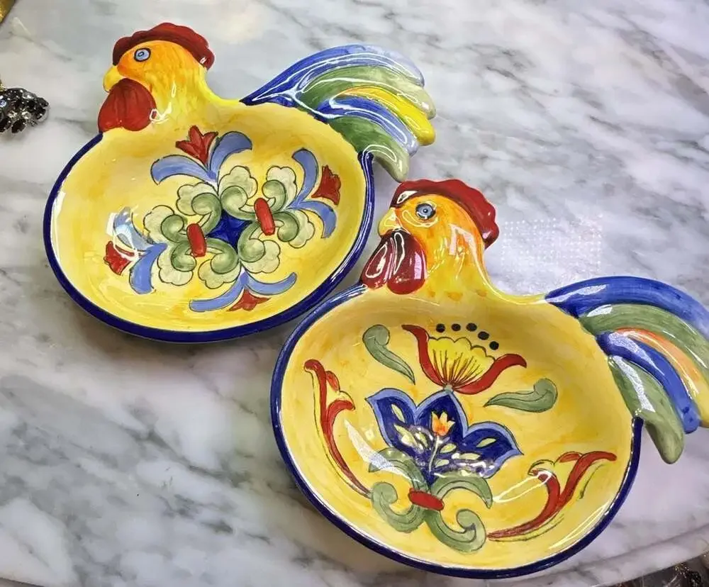 Maxcera Yellow Talavera Rooster Figural Dip Bowls, Set of 2